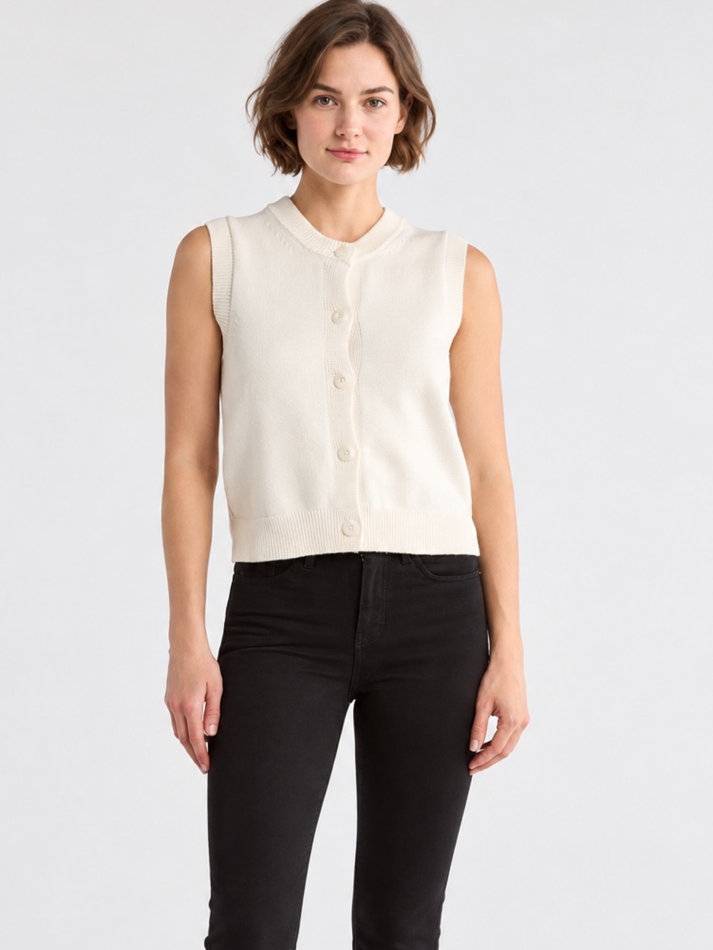 French Connection Mozart Cream Sweater Vest SZ M Minimalist